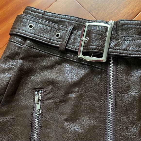 NWT Raga Brown Faux Leather Mini Skirt w/ Belt - Picture 2 of 6